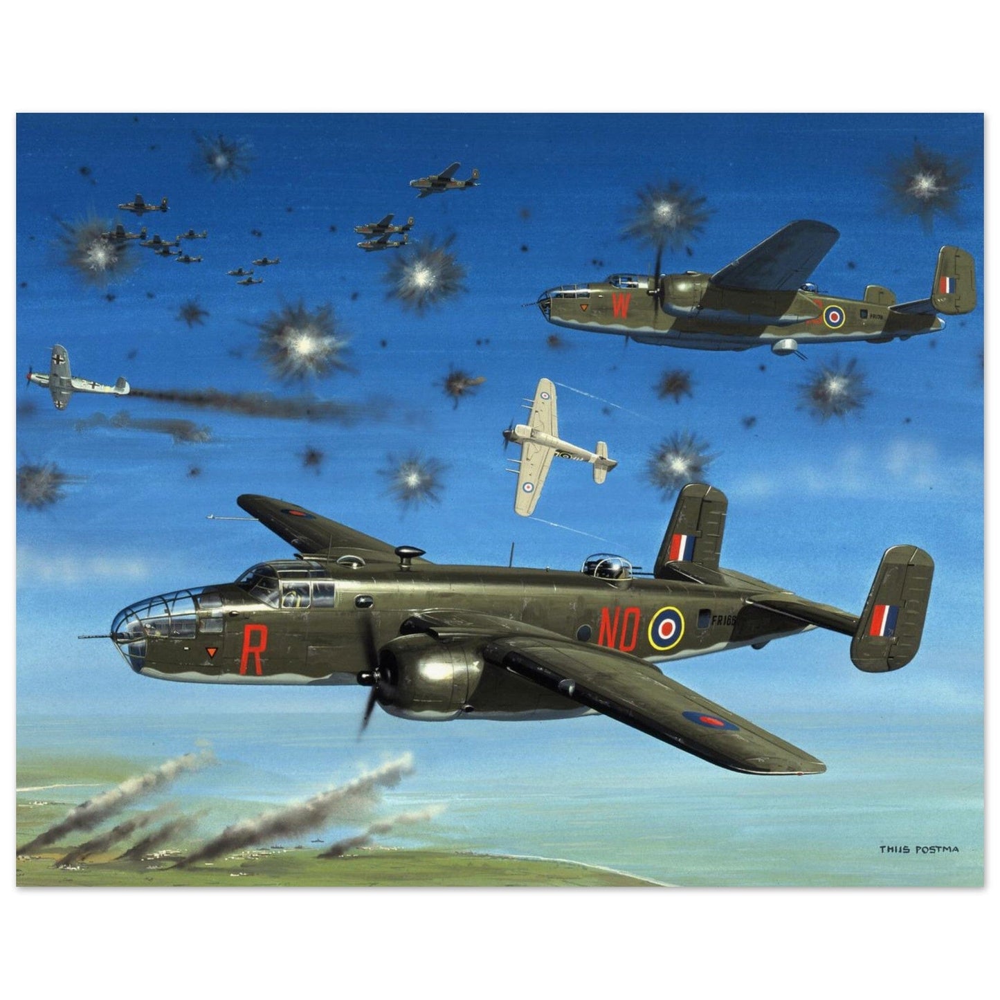 Thijs Postma - Poster - North American Mitchell B-25C 320 Sqn Brest Poster Only TP Aviation Art 40x50 cm / 16x20″ 