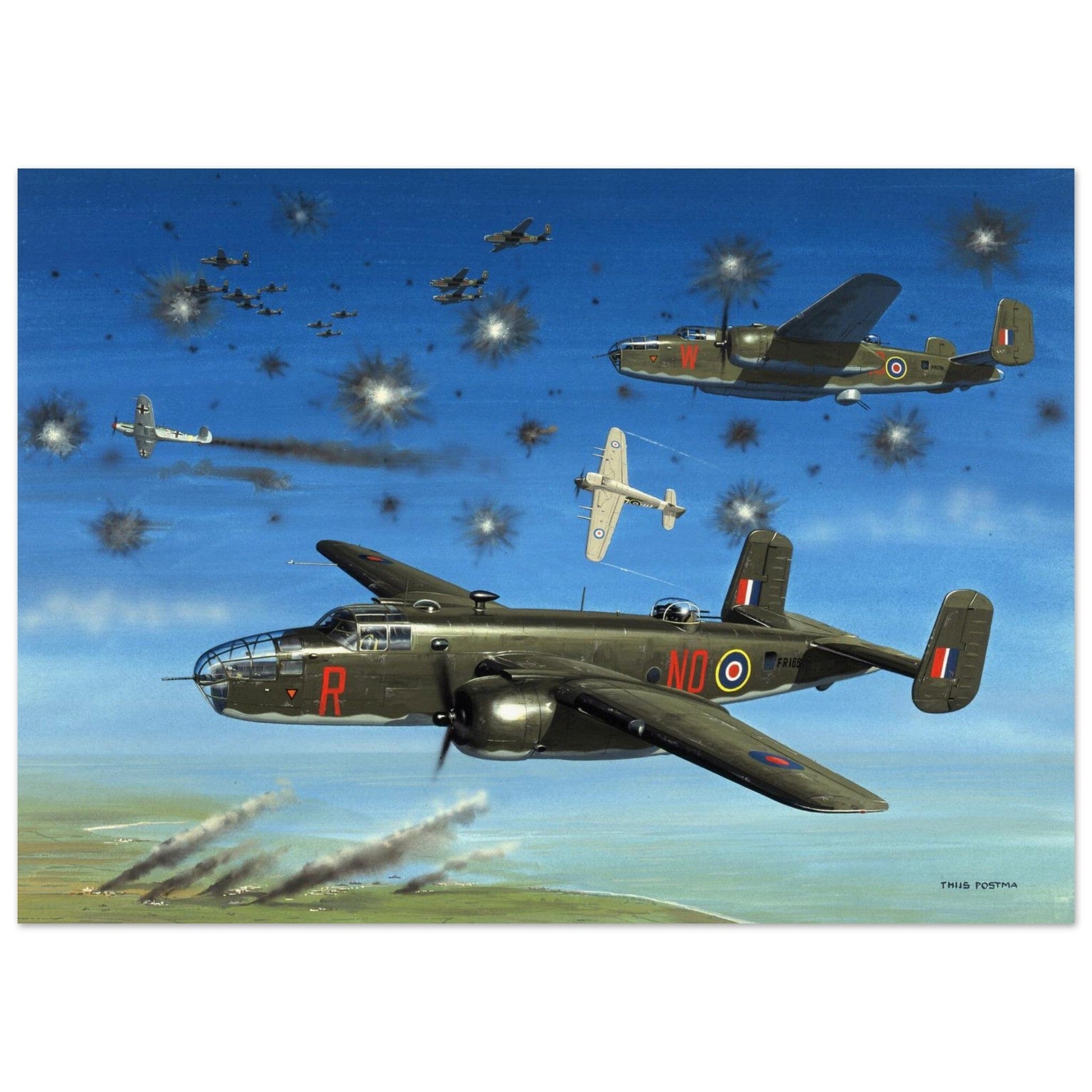 Thijs Postma - Poster - North American Mitchell B-25C 320 Sqn Brest Poster Only TP Aviation Art 50x70 cm / 20x28″ 