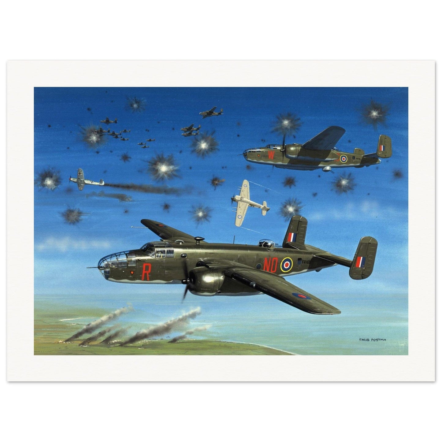 Thijs Postma - Poster - North American Mitchell B-25C 320 Sqn Brest Poster Only TP Aviation Art 60x80 cm / 24x32″ 