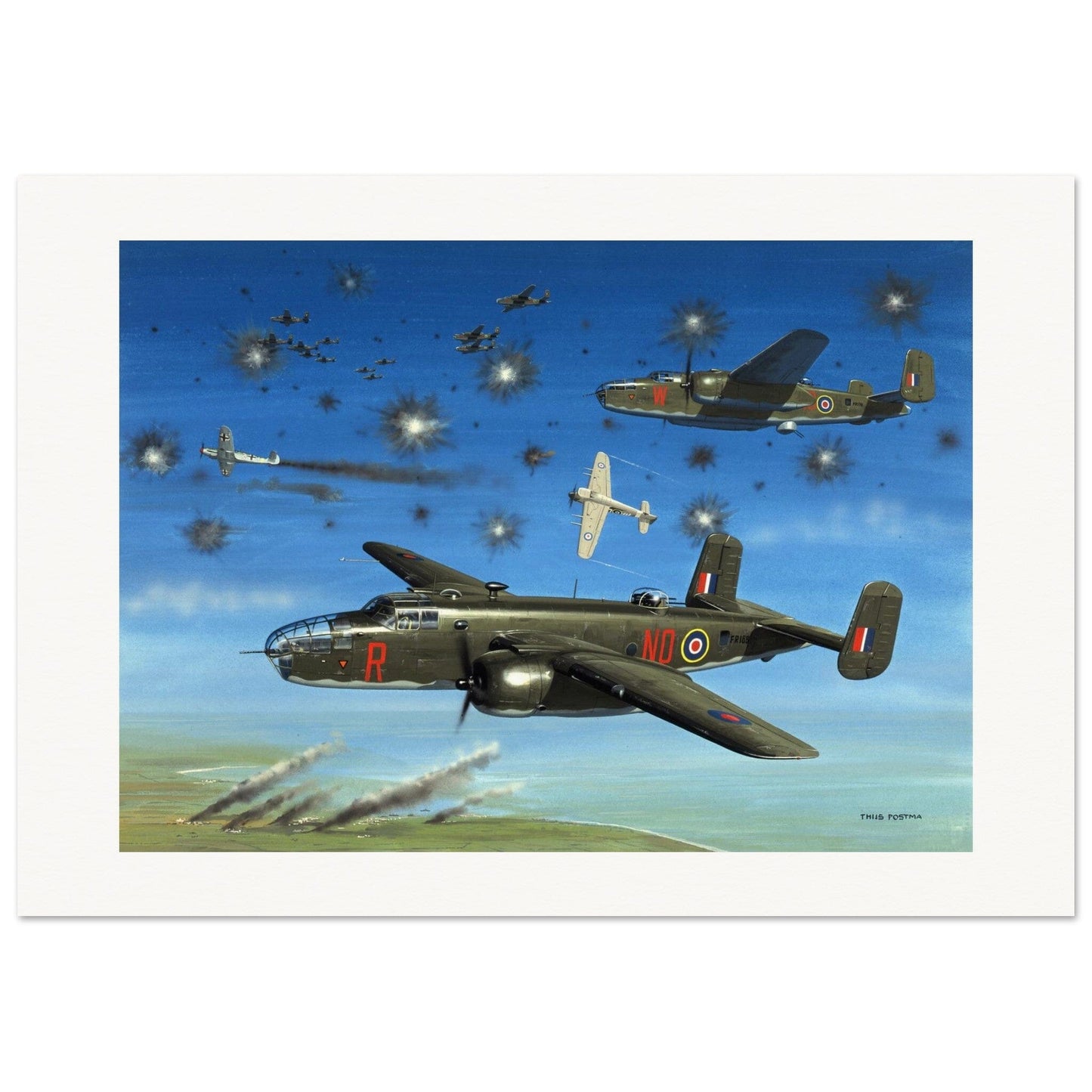 Thijs Postma - Poster - North American Mitchell B-25C 320 Sqn Brest Poster Only TP Aviation Art 70x100 cm / 28x40″ 
