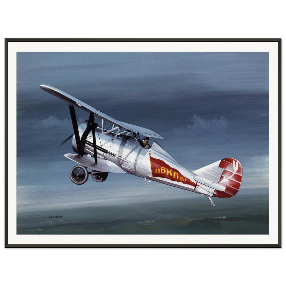Thijs Postma - Poster - Polikarpov I-5 In The Sky - Metal Frame Poster - Metal Frame TP Aviation Art 60x80 cm / 24x32″ 