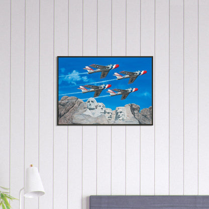 Thijs Postma - Poster - Republic F-84 Thunderbirds At Mount Rushmore - Metal Frame Poster - Metal Frame TP Aviation Art 