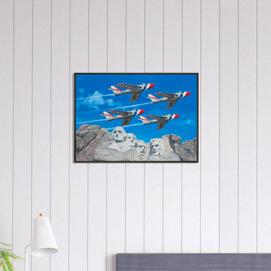 Thijs Postma - Poster - Republic F-84 Thunderbirds At Mount Rushmore - Metal Frame Poster - Metal Frame TP Aviation Art 