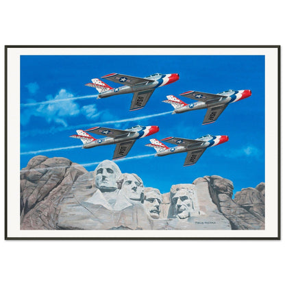 Thijs Postma - Poster - Republic F-84 Thunderbirds At Mount Rushmore - Metal Frame Poster - Metal Frame TP Aviation Art 70x100 cm / 28x40″ 