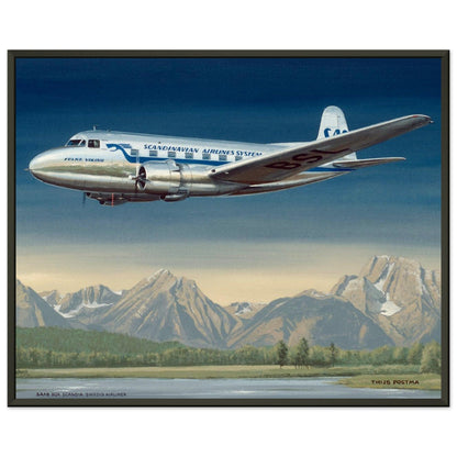 Thijs Postma - Poster - SAAB 90A Scandia SAS Flying Over Sweden - Metal Frame Poster - Metal Frame TP Aviation Art 40x50 cm / 16x20″ 