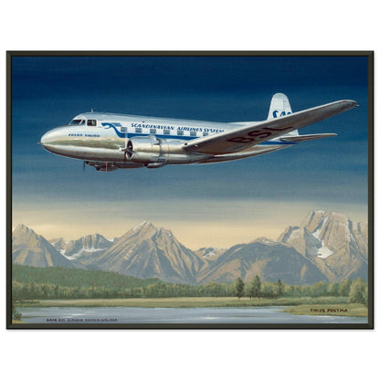 Thijs Postma - Poster - SAAB 90A Scandia SAS Flying Over Sweden - Metal Frame Poster - Metal Frame TP Aviation Art 45x60 cm / 18x24″ 
