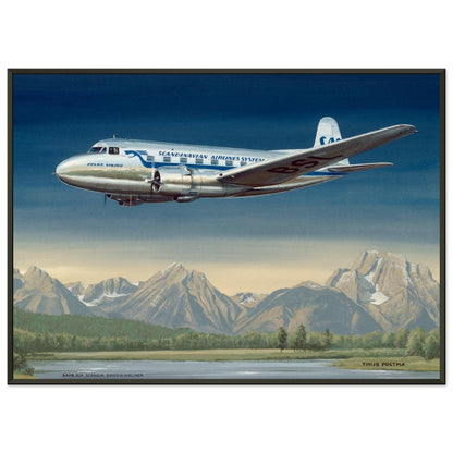 Thijs Postma - Poster - SAAB 90A Scandia SAS Flying Over Sweden - Metal Frame Poster - Metal Frame TP Aviation Art 50x70 cm / 20x28″ 