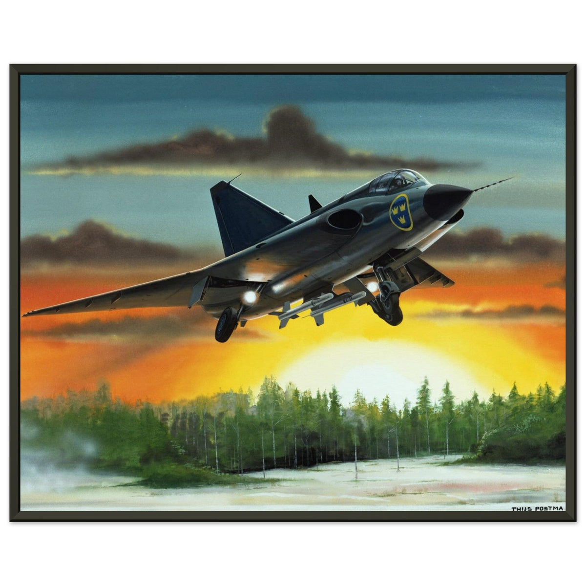Thijs Postma - Poster - SAAB J-35 Draken - Metal Frame Poster - Metal Frame TP Aviation Art 40x50 cm / 16x20″ 