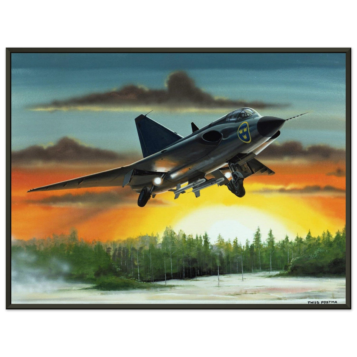 Thijs Postma - Poster - SAAB J-35 Draken - Metal Frame Poster - Metal Frame TP Aviation Art 45x60 cm / 18x24″ 
