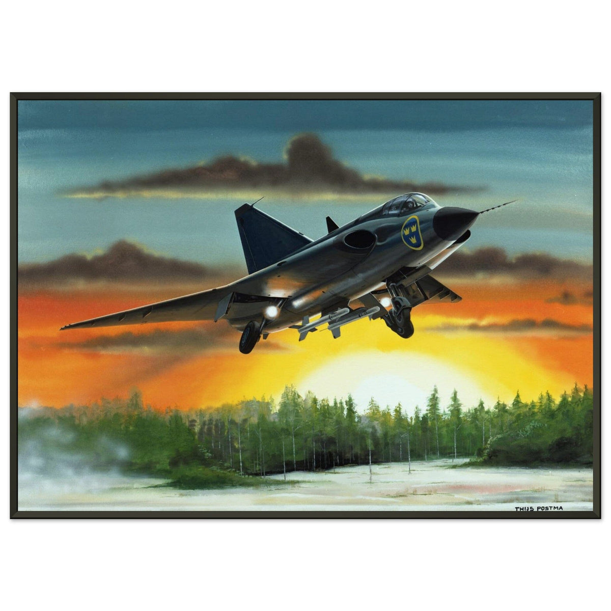Thijs Postma - Poster - SAAB J-35 Draken - Metal Frame Poster - Metal Frame TP Aviation Art 50x70 cm / 20x28″ 