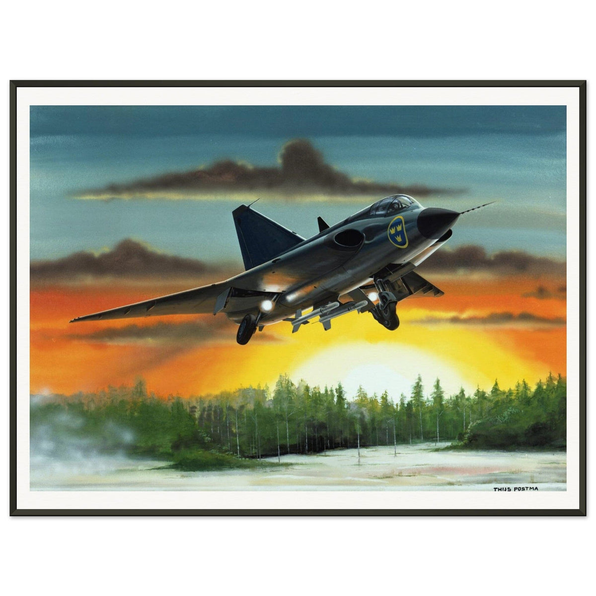 Thijs Postma - Poster - SAAB J-35 Draken - Metal Frame Poster - Metal Frame TP Aviation Art 60x80 cm / 24x32″ 