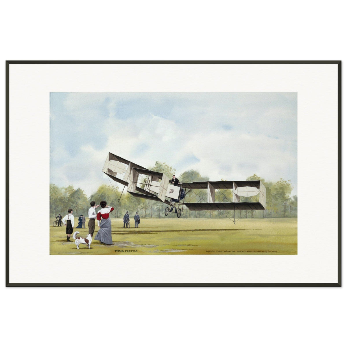 Thijs Postma - Poster - Santos-Dumont 14-bis First Flight Over Europe - Metal Frame Poster - Metal Frame TP Aviation Art 60x90 cm / 24x36″ 