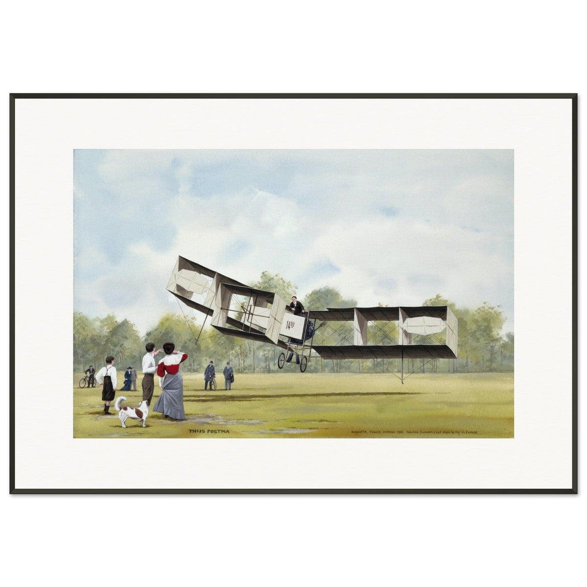 Thijs Postma - Poster - Santos-Dumont 14-bis First Flight Over Europe - Metal Frame Poster - Metal Frame TP Aviation Art 70x100 cm / 28x40″ 