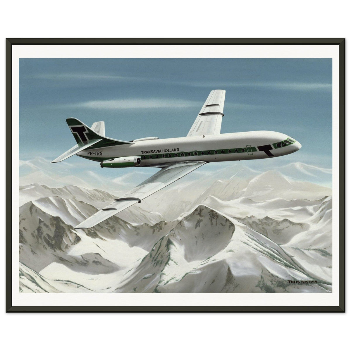 Thijs Postma - Poster - Sud-Est SE-210 Caravelle Transavia - Metal Frame Poster - Metal Frame TP Aviation Art 40x50 cm / 16x20″ 