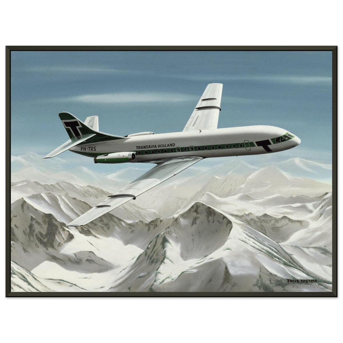 Thijs Postma - Poster - Sud-Est SE-210 Caravelle Transavia - Metal Frame Poster - Metal Frame TP Aviation Art 45x60 cm / 18x24″ 