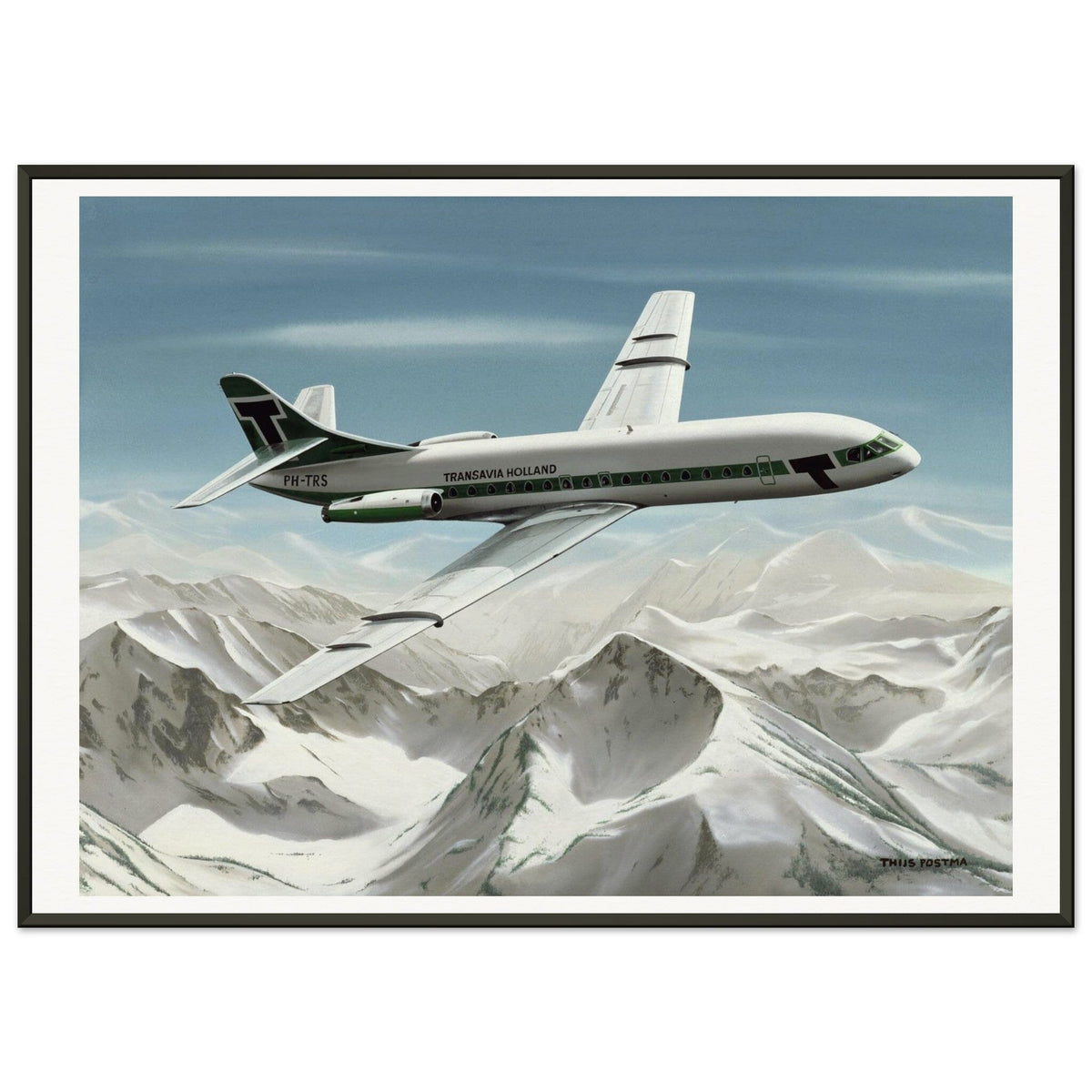 Thijs Postma - Poster - Sud-Est SE-210 Caravelle Transavia - Metal Frame Poster - Metal Frame TP Aviation Art 50x70 cm / 20x28″ 
