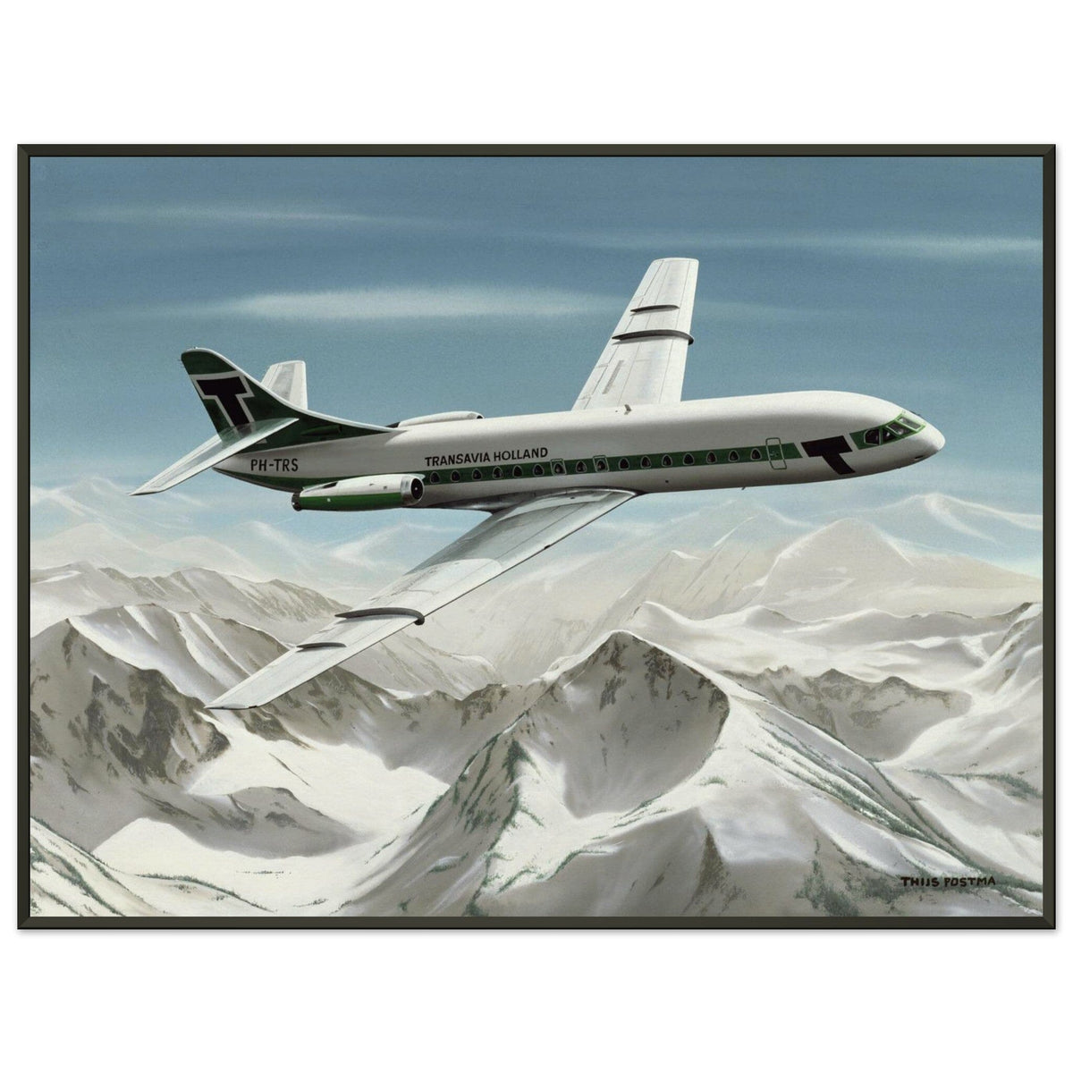 Thijs Postma - Poster - Sud-Est SE-210 Caravelle Transavia - Metal Frame Poster - Metal Frame TP Aviation Art 60x80 cm / 24x32″ 
