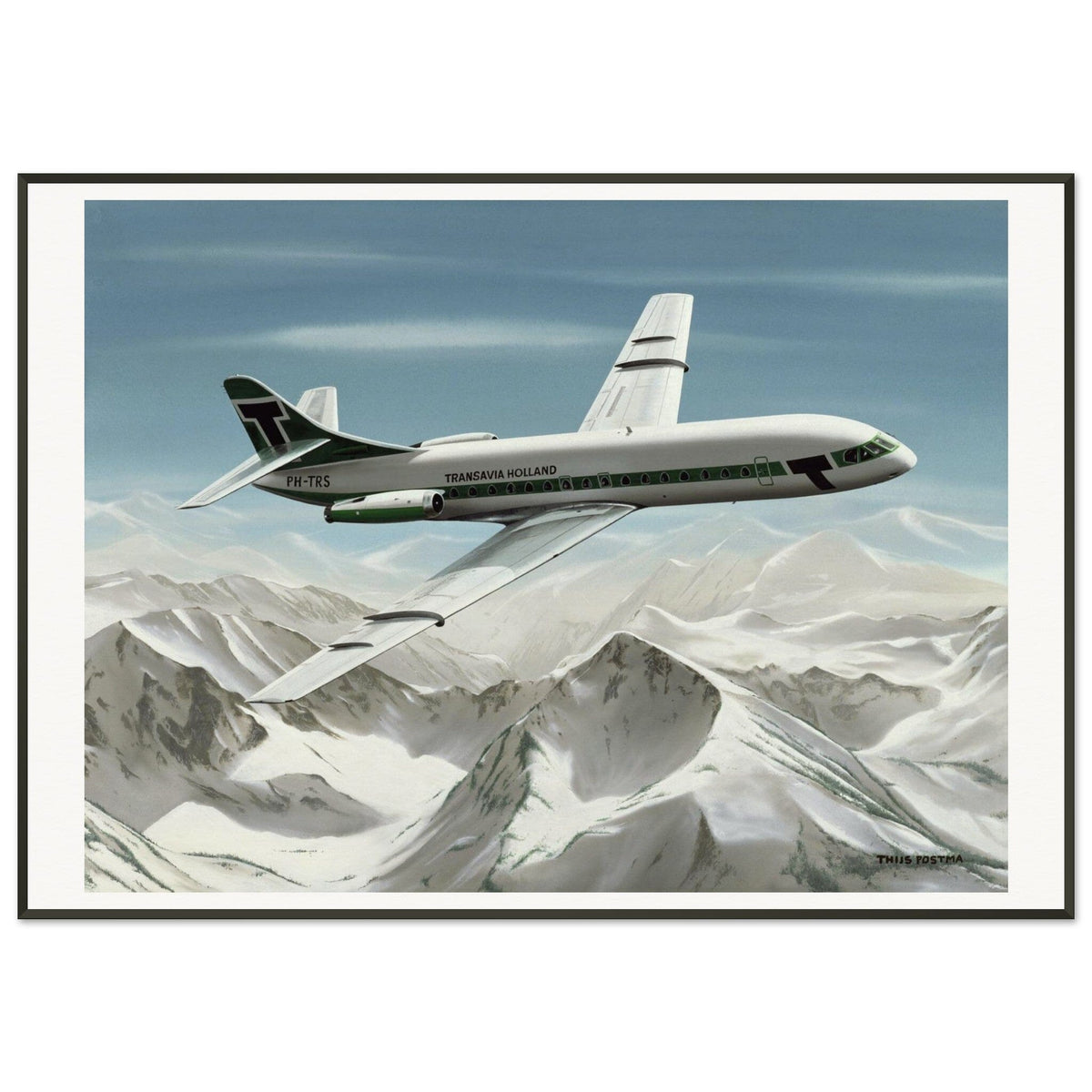 Thijs Postma - Poster - Sud-Est SE-210 Caravelle Transavia - Metal Frame Poster - Metal Frame TP Aviation Art 70x100 cm / 28x40″ 