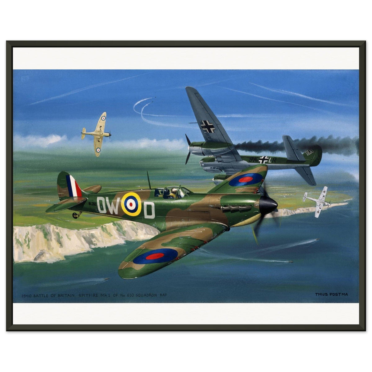 Thijs Postma - Poster - Supermarine Spitfire Mk.1 Battle Of Britain - Metal Frame Poster - Metal Frame TP Aviation Art 40x50 cm / 16x20″ 