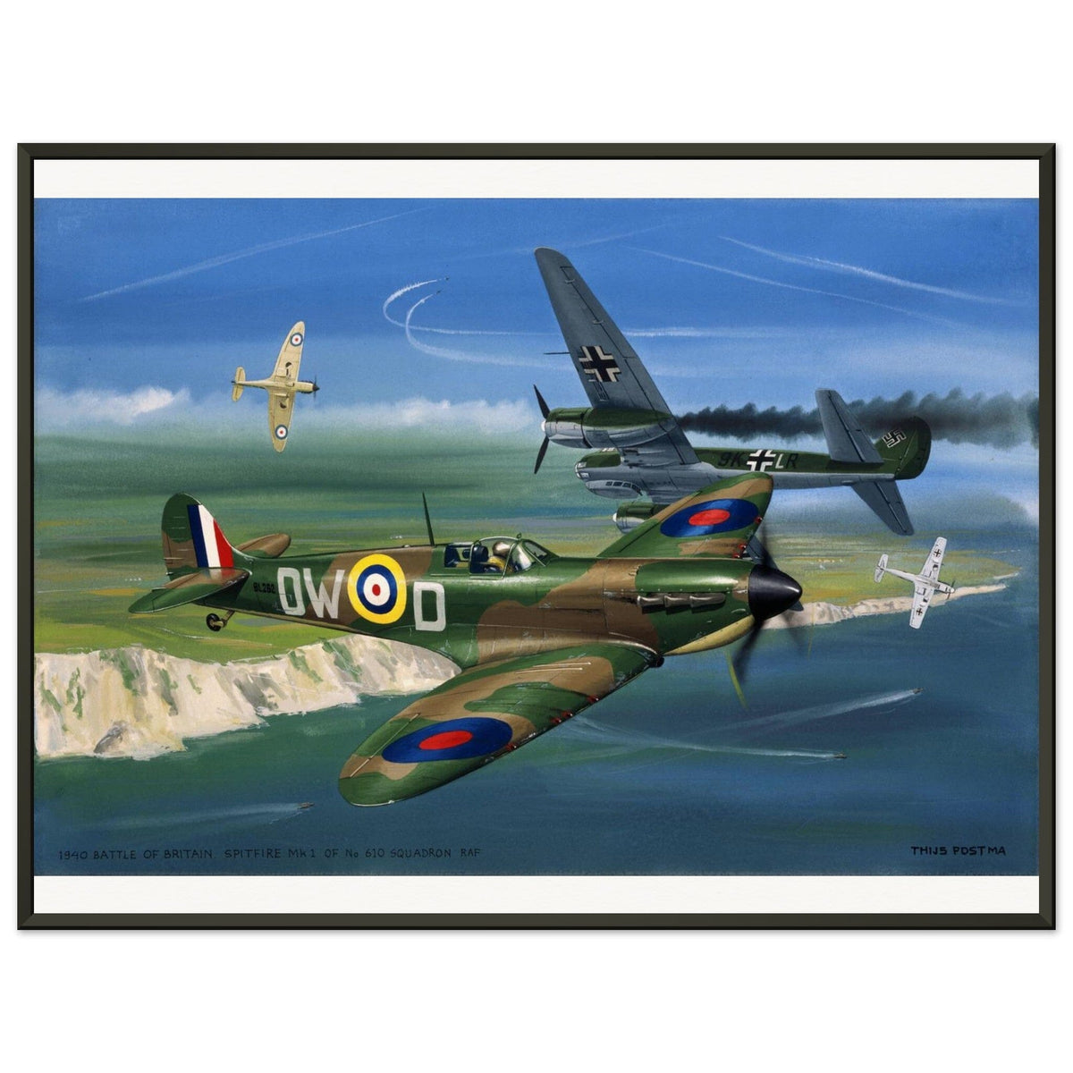 Thijs Postma - Poster - Supermarine Spitfire Mk.1 Battle Of Britain - Metal Frame Poster - Metal Frame TP Aviation Art 45x60 cm / 18x24″ 