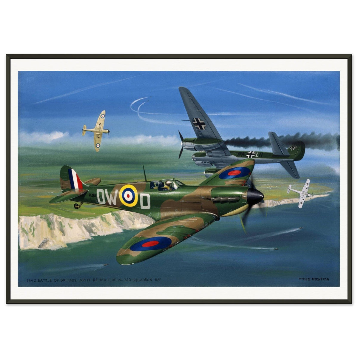 Thijs Postma - Poster - Supermarine Spitfire Mk.1 Battle Of Britain - Metal Frame Poster - Metal Frame TP Aviation Art 50x70 cm / 20x28″ 