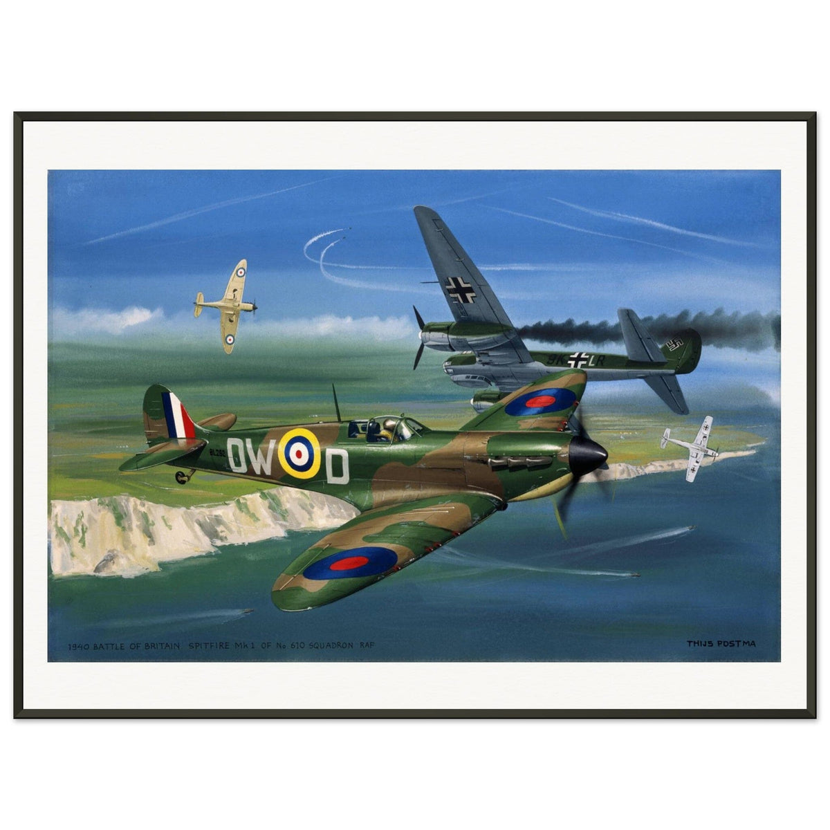 Thijs Postma - Poster - Supermarine Spitfire Mk.1 Battle Of Britain - Metal Frame Poster - Metal Frame TP Aviation Art 60x80 cm / 24x32″ 