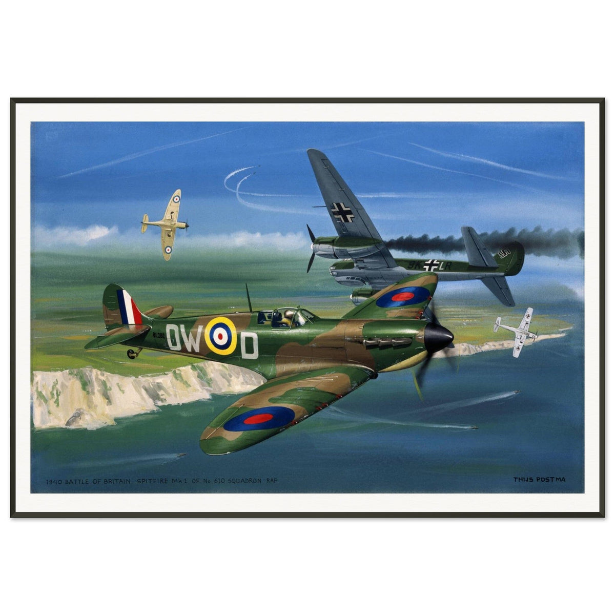 Thijs Postma - Poster - Supermarine Spitfire Mk.1 Battle Of Britain - Metal Frame Poster - Metal Frame TP Aviation Art 70x100 cm / 28x40″ 
