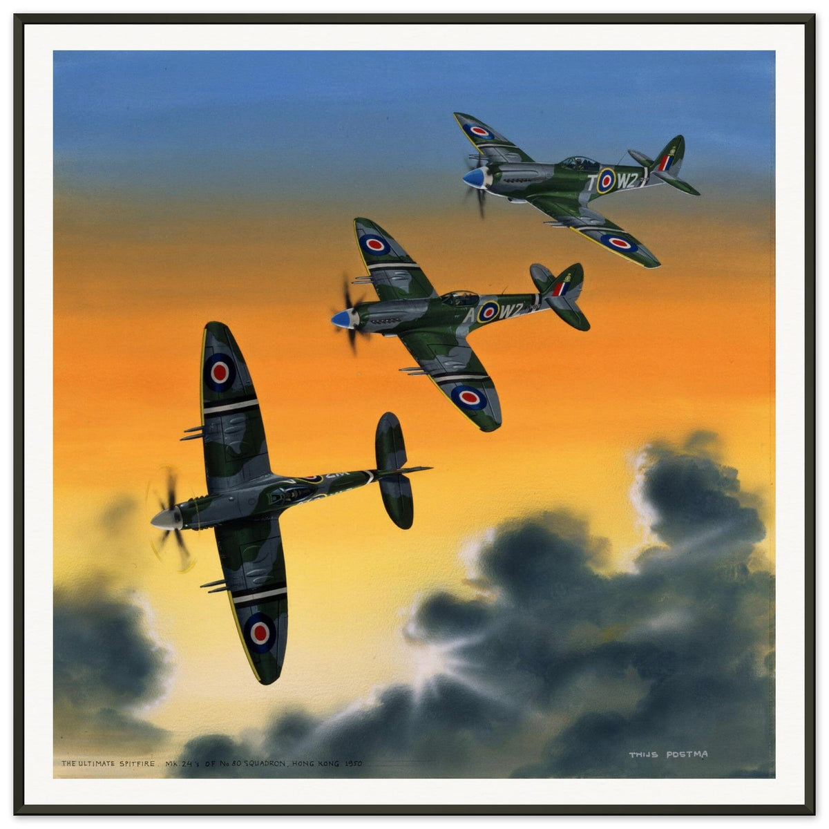 Thijs Postma - Poster - Supermarine Spitfire Mk.24 In HongKong - Metal Frame Poster - Metal Frame TP Aviation Art Horizontal 70x70 cm / 28x28″ 