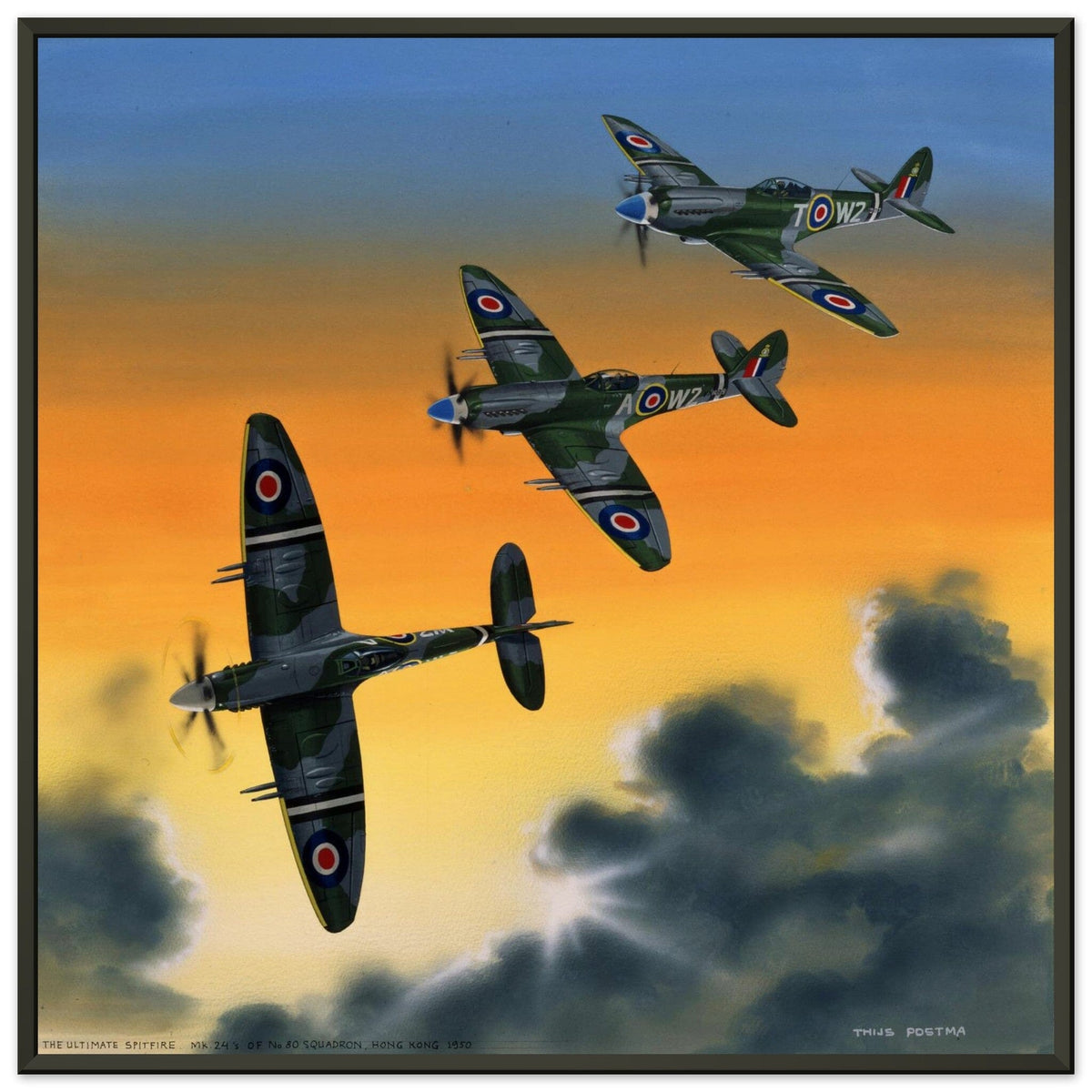 Thijs Postma - Poster - Supermarine Spitfire Mk.24 In HongKong - Metal Frame Poster - Metal Frame TP Aviation Art Vertical 50x50 cm / 20x20″ 