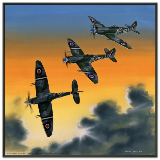 Thijs Postma - Poster - Supermarine Spitfire Mk.24 In HongKong - Metal Frame Poster - Metal Frame TP Aviation Art Vertical 70x70 cm / 28x28″ 