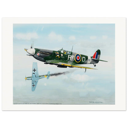 Thijs Postma - Poster - Supermarine Spitfire Vb versus Messerschmitt Bf 109E Poster Only TP Aviation Art 60x80 cm / 24x32″ 