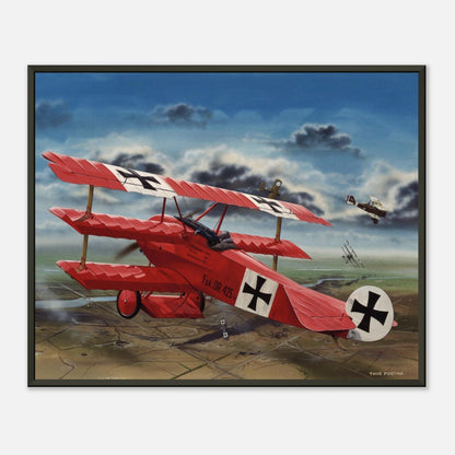 Thijs Postma - Poster - The Red Baron In His Fokker Dr.I Hunting For SE-5As - Metal Frame Poster - Metal Frame TP Aviation Art 40x50 cm / 16x20″ 