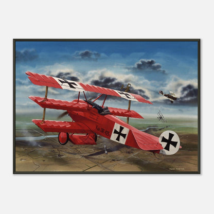 Thijs Postma - Poster - The Red Baron In His Fokker Dr.I Hunting For SE-5As - Metal Frame Poster - Metal Frame TP Aviation Art 50x70 cm / 20x28″ 