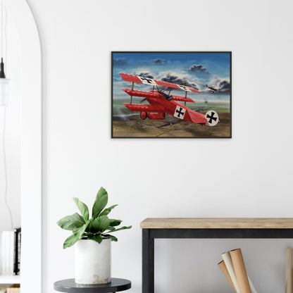 Thijs Postma - Poster - The Red Baron In His Fokker Dr.I Hunting For SE-5As - Metal Frame Poster - Metal Frame TP Aviation Art 
