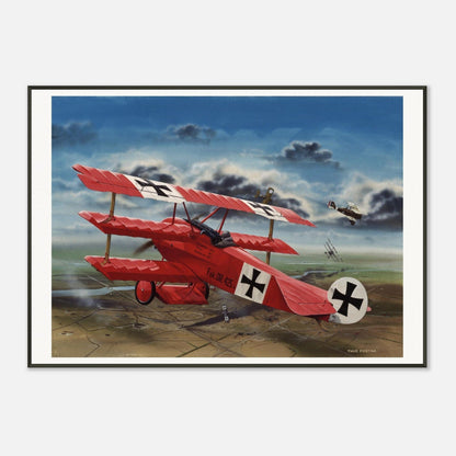 Thijs Postma - Poster - The Red Baron In His Fokker Dr.I Hunting For SE-5As - Metal Frame Poster - Metal Frame TP Aviation Art 70x100 cm / 28x40″ 