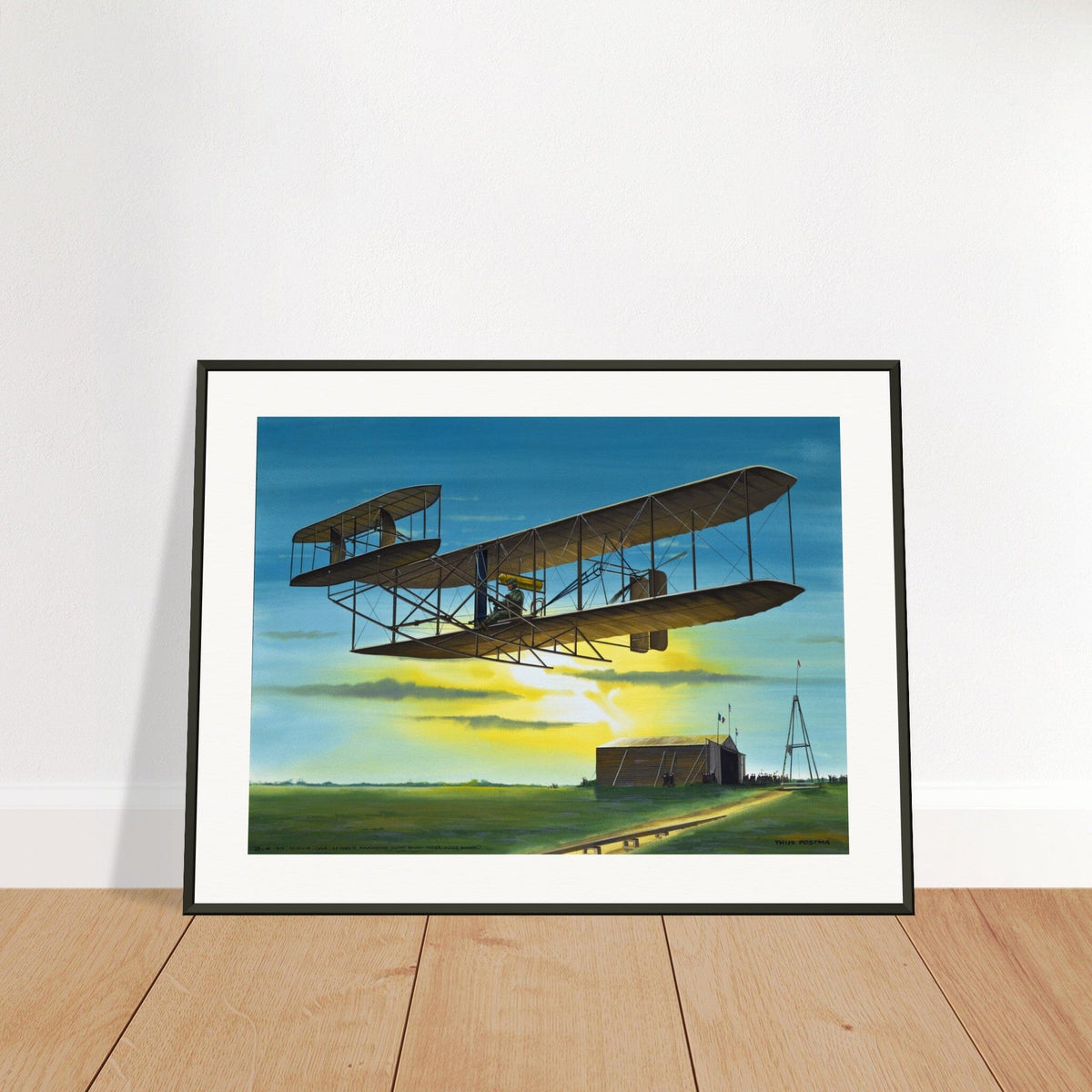 Thijs Postma - Poster - Wright Flyer First Flight Over The Netherlands 1909 - Metal Frame Poster - Metal Frame TP Aviation Art 