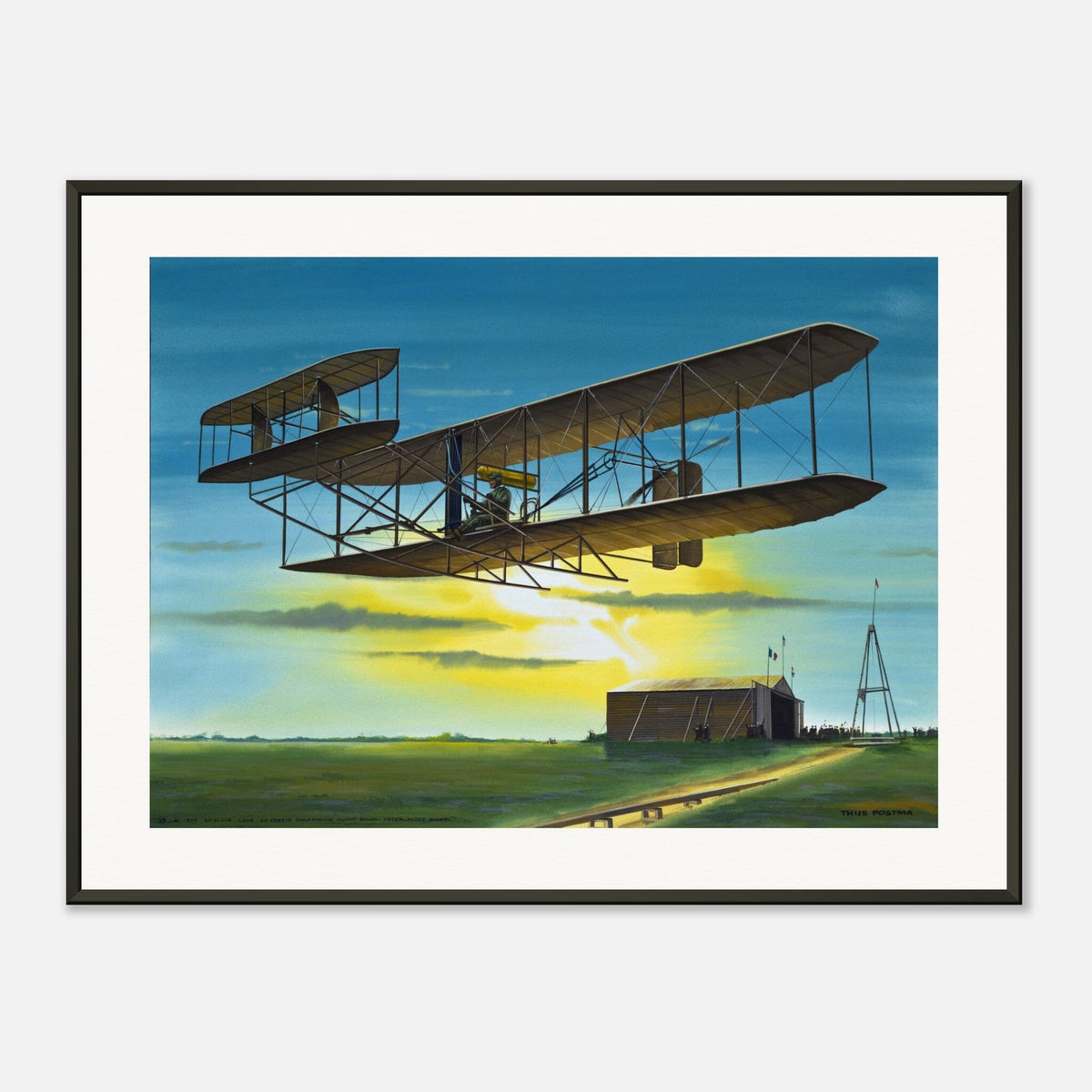 Thijs Postma - Poster - Wright Flyer First Flight Over The Netherlands 1909 - Metal Frame Poster - Metal Frame TP Aviation Art 45x60 cm / 18x24″ 