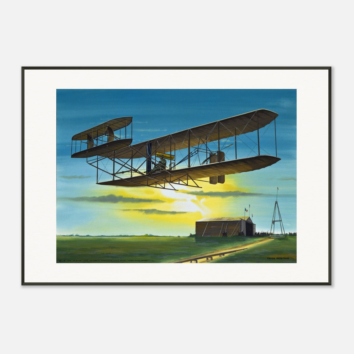 Thijs Postma - Poster - Wright Flyer First Flight Over The Netherlands 1909 - Metal Frame Poster - Metal Frame TP Aviation Art 70x100 cm / 28x40″ 