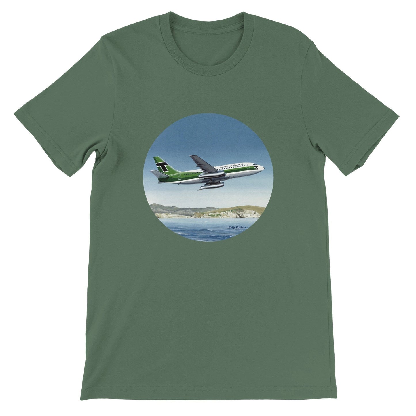 Thijs Postma - T-shirt - Boeing 737-200 Transavia Türkiye - Premium Unisex T-shirt TP Aviation Art Military Green S 