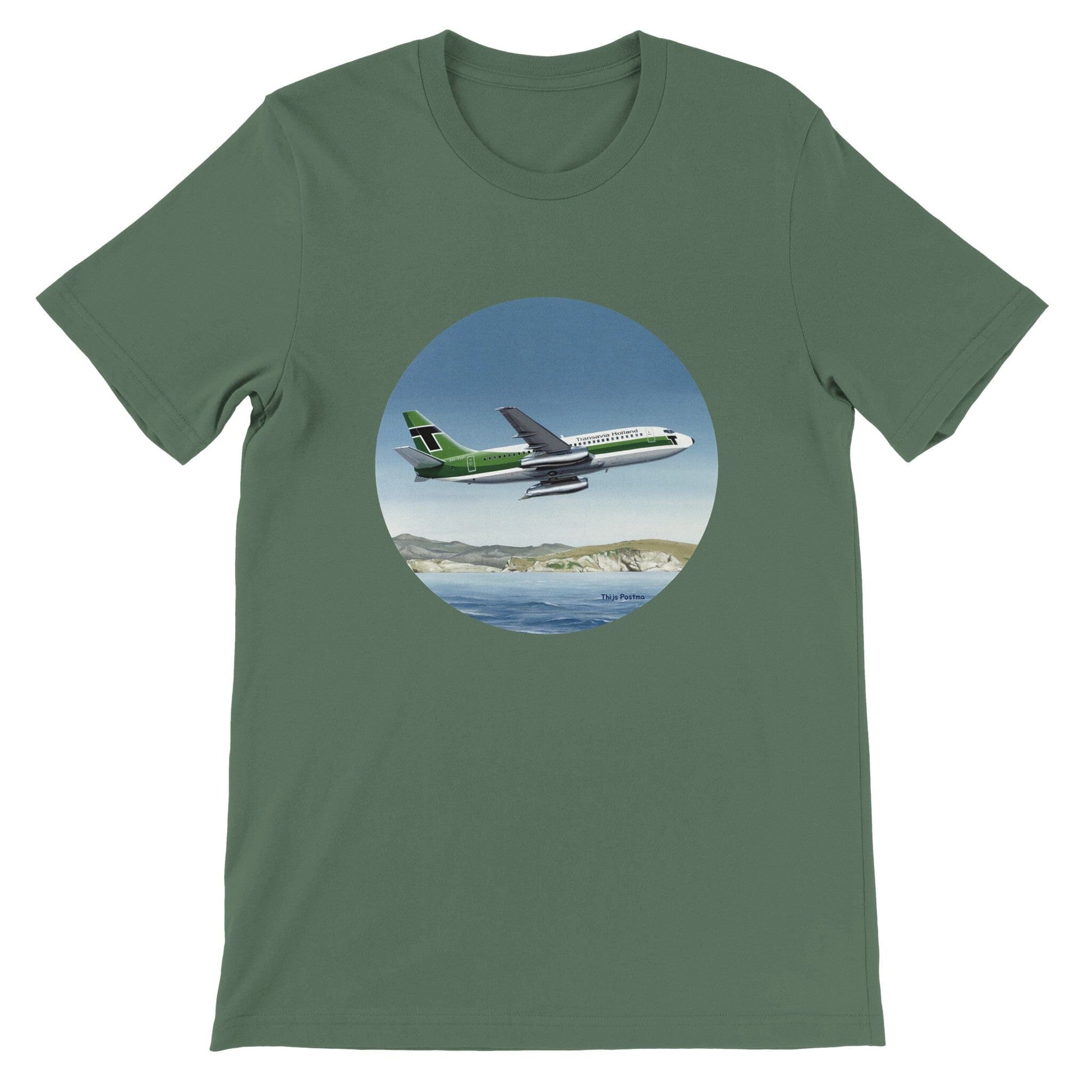 Thijs Postma - T-shirt - Boeing 737-200 Transavia Türkiye - Premium Unisex T-shirt TP Aviation Art Military Green S 