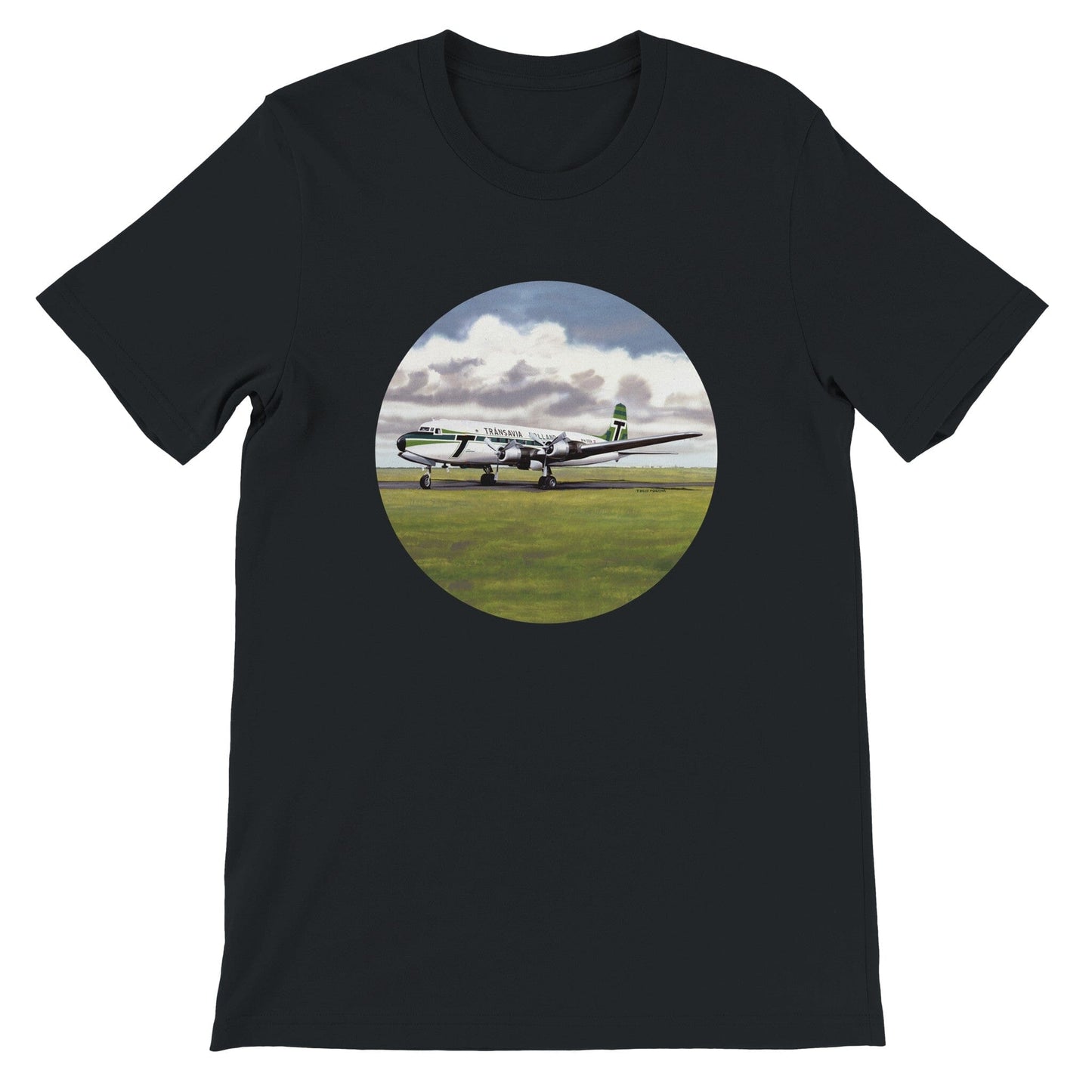 Thijs Postma - T-shirt - Douglas DC-6 Transavia - Premium Unisex T-shirt TP Aviation Art Black S 