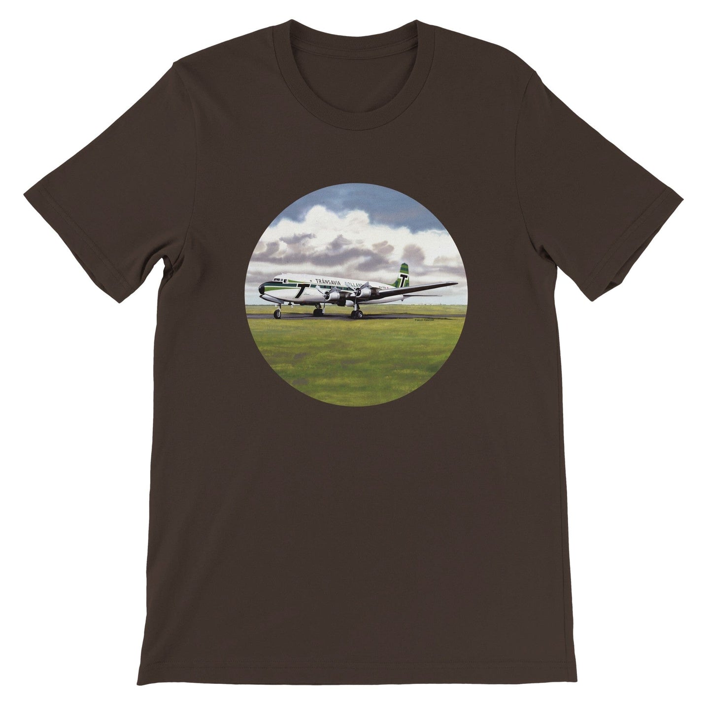 Thijs Postma - T-shirt - Douglas DC-6 Transavia - Premium Unisex T-shirt TP Aviation Art Brown S 