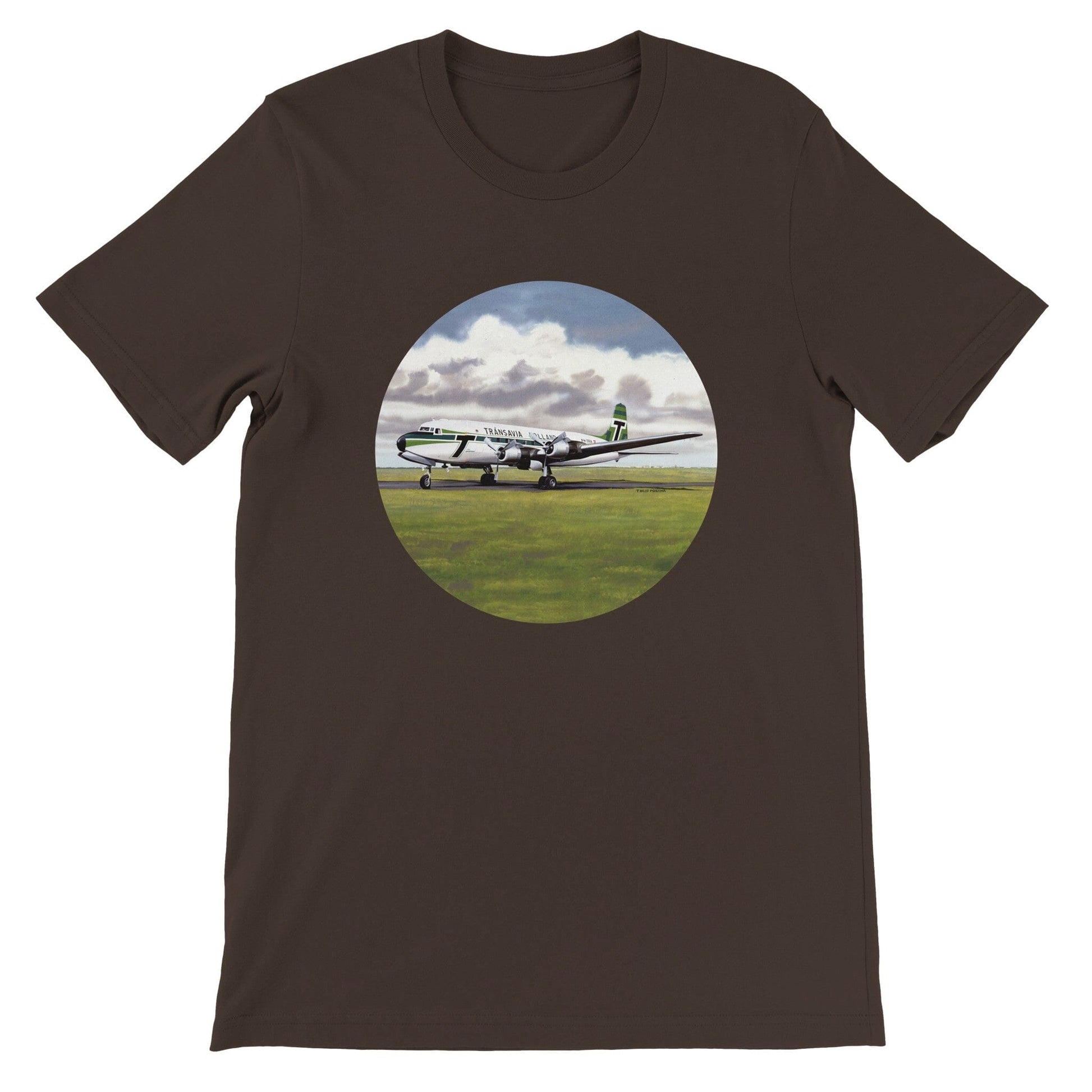 Thijs Postma - T-shirt - Douglas DC-6 Transavia - Premium Unisex T-shirt TP Aviation Art Brown S 