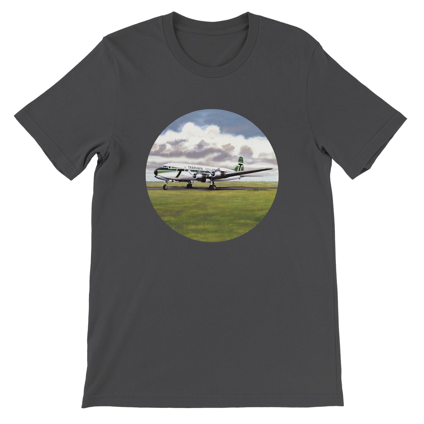 Thijs Postma - T-shirt - Douglas DC-6 Transavia - Premium Unisex T-shirt TP Aviation Art Dark Grey S 