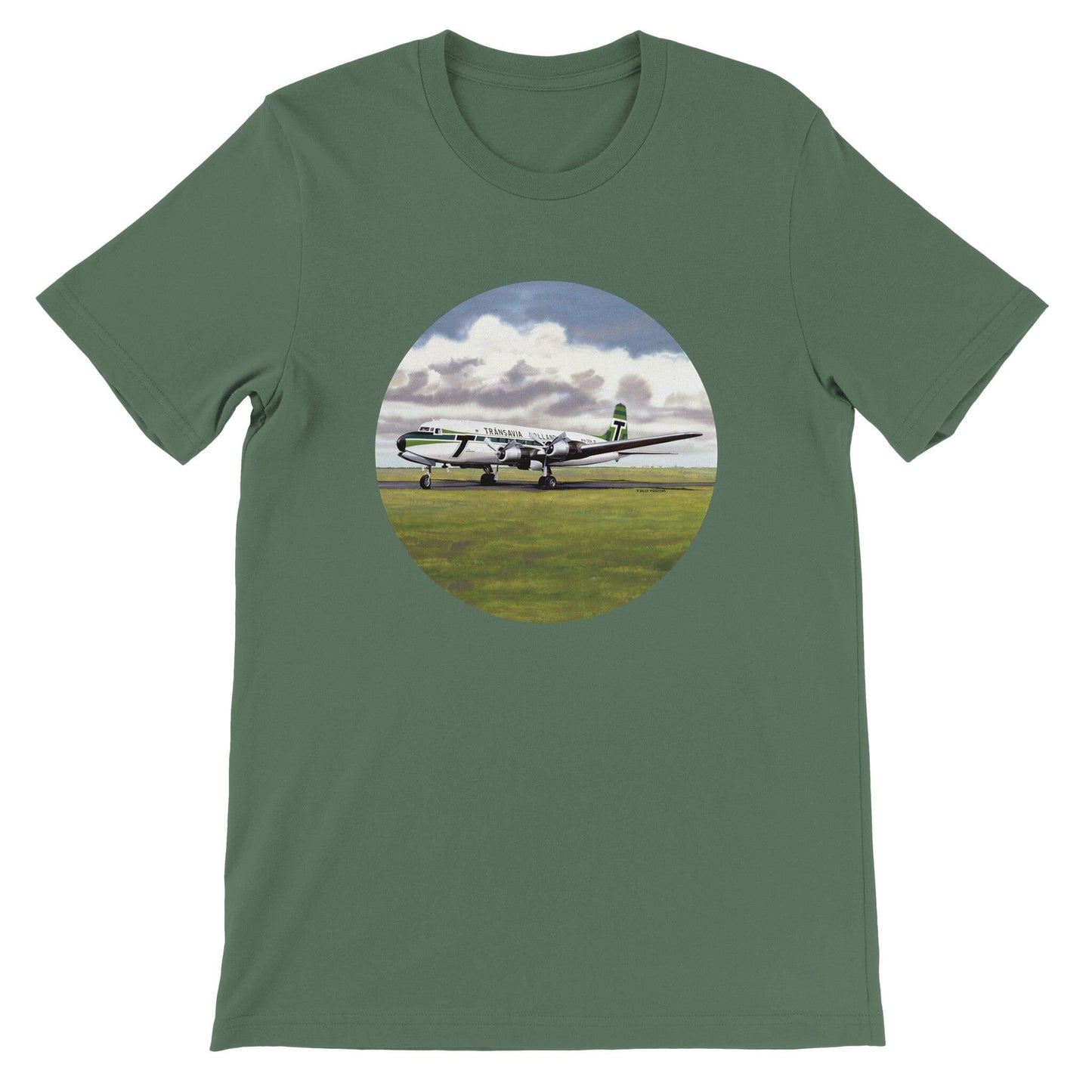 Thijs Postma - T-shirt - Douglas DC-6 Transavia - Premium Unisex T-shirt TP Aviation Art Military Green S 