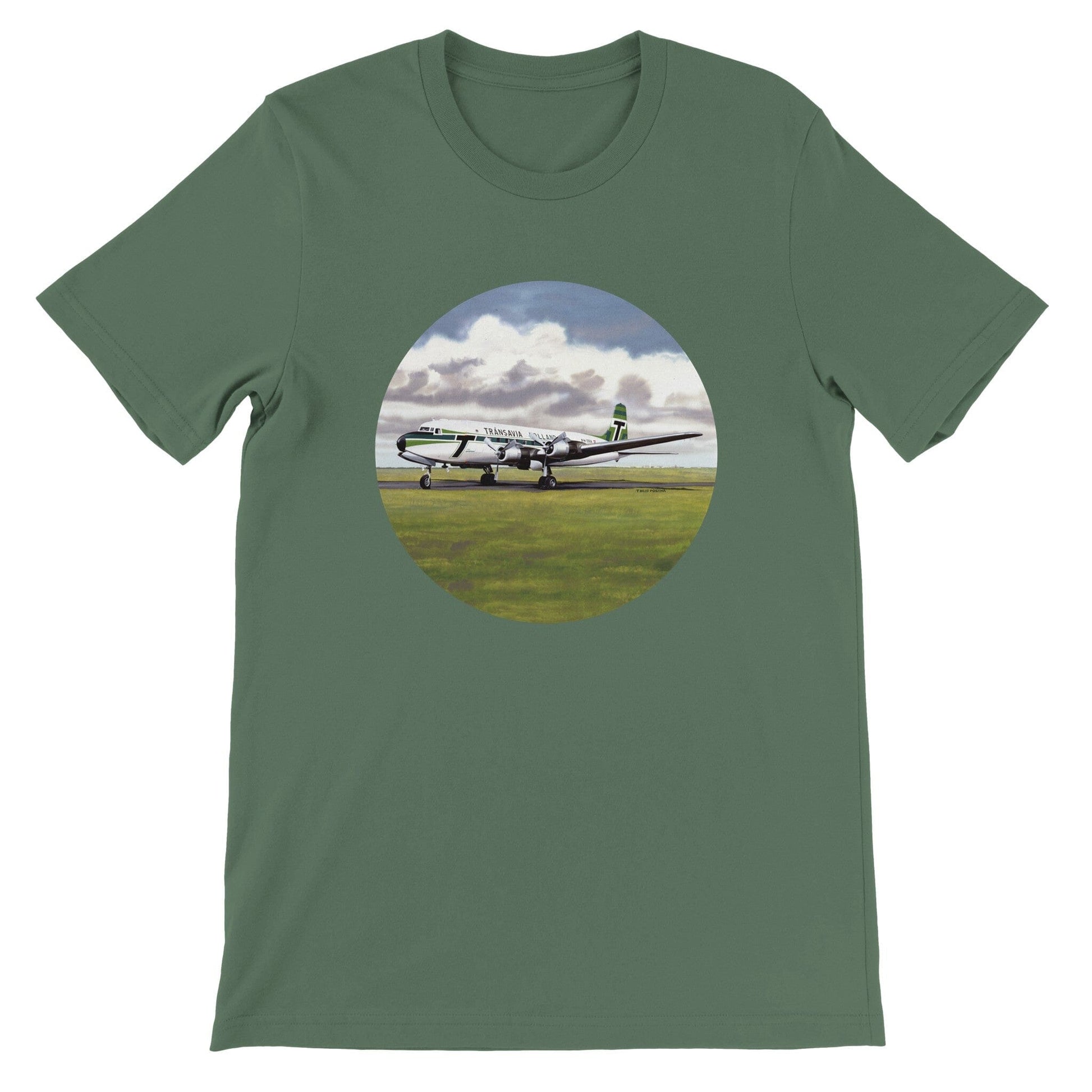 Thijs Postma - T-shirt - Douglas DC-6 Transavia - Premium Unisex T-shirt TP Aviation Art Military Green S 