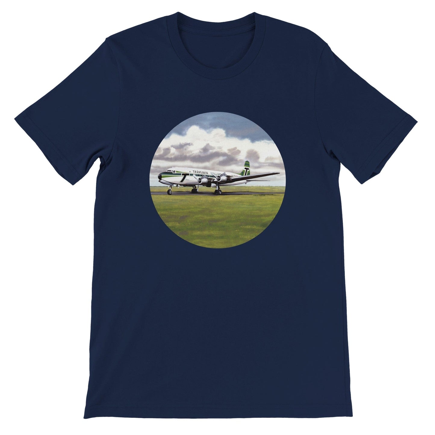 Thijs Postma - T-shirt - Douglas DC-6 Transavia - Premium Unisex T-shirt TP Aviation Art Navy S 