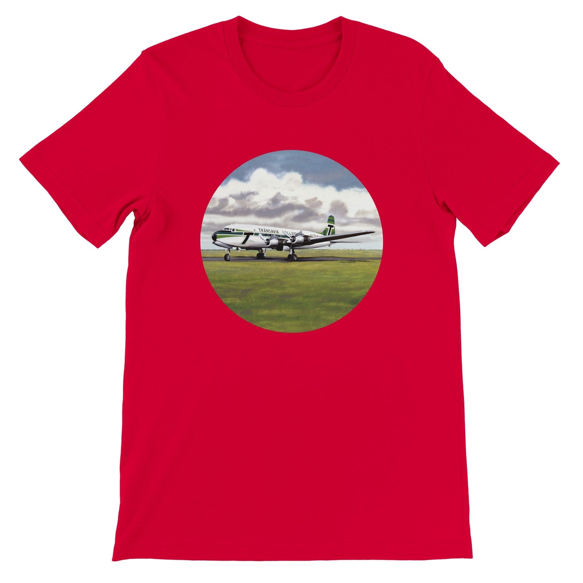 Thijs Postma - T-shirt - Douglas DC-6 Transavia - Premium Unisex T-shirt TP Aviation Art Red S 