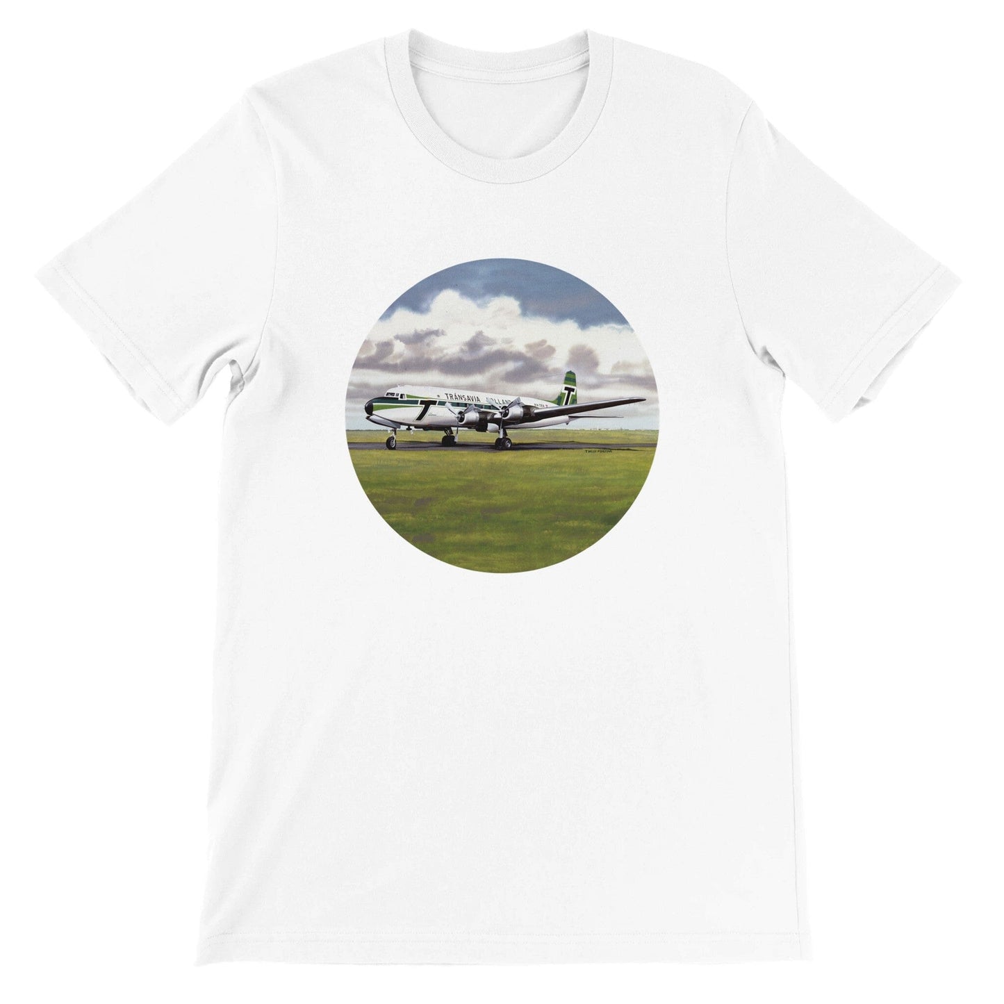 Thijs Postma - T-shirt - Douglas DC-6 Transavia - Premium Unisex T-shirt TP Aviation Art White S 