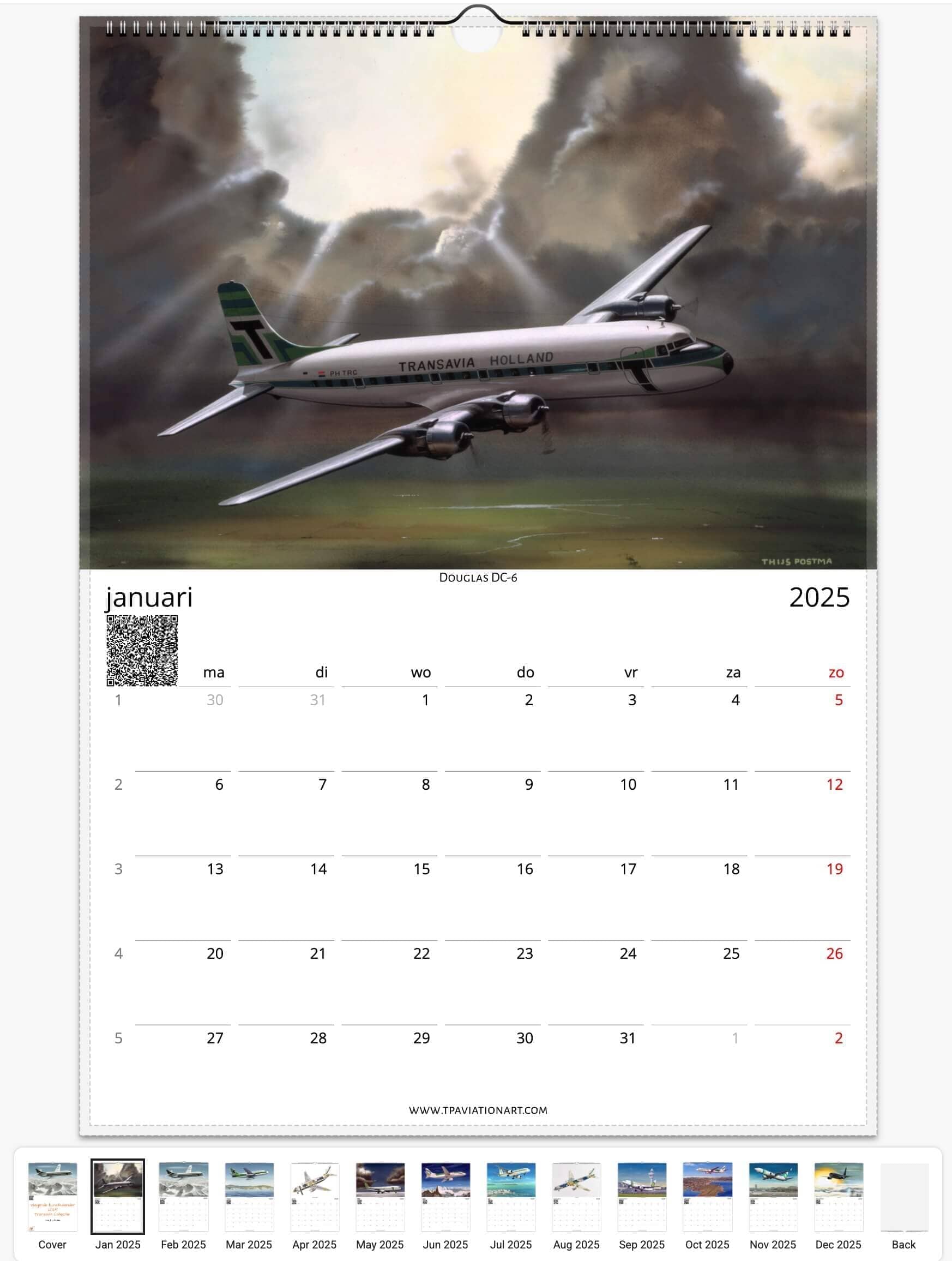 Thijs Postma - Vliegende Kunstkalender 2025 - Transavia Collectie Calendar TP Aviation Art 